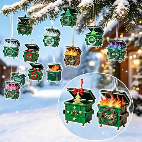 Calendrier de l'Avent 2026 sur le thème des poubelles, 24 décorations suspendues en acrylique 2D avec des motifs ludiques de poubelles enflammées, décorations originales pour le sapin de Noël. (1/4)