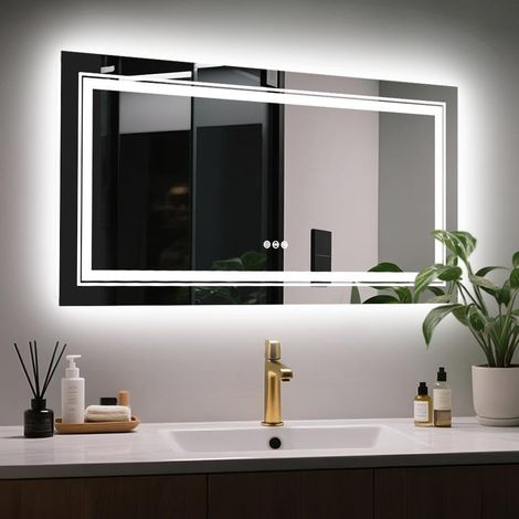 Miroir de salle de bain avec éclairage LED: Miroir de salle de bain rétroéclairé + éclairage frontal (1/5)