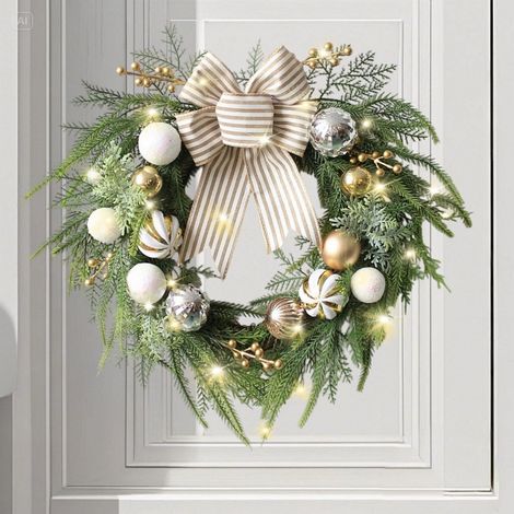 Guirlande De Noël - 45 Cm - Pour Porte Intérieure Extérieure Cheminée Fenêtre Mur - Avec Boule Et Baies Vert (1/5)