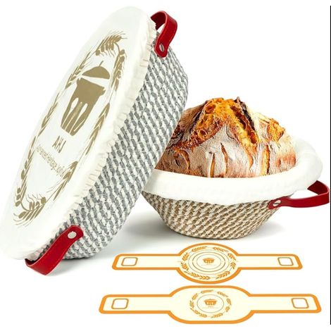 Ensemble de Bannetons pour Pain au Levain Banetton à de Rond 24 cm et Ovale 28 cm avec Housses en Toile Tapis de Cuisson Silicone Panier a pain pour Débutants et Boulanger (1/5)