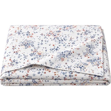 Drap plat satin de coton 110 fils motif floral Blanc 180x290 cm (1/3)