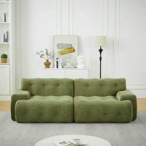Canapé 2 places chenilla verde 224x104x66 cm, sin montaje y asiento profundo (1/5)