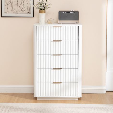 Commode 5 tiroirs MDF blanc 70x40x108cm poignées métal anti-basculement, meuble rangement polyvalent chambre salon entrée (1/5)