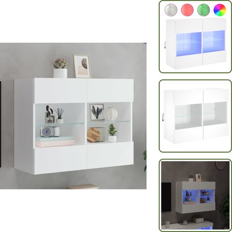 The Living Store Meuble TV mural avec lumières LED blanc 78,5x30x60,5 cm - Meuble Tv Mural - Armoire Tv - Éclairage Led Rgb - Rangement Mural - Design Moderne (1/5)