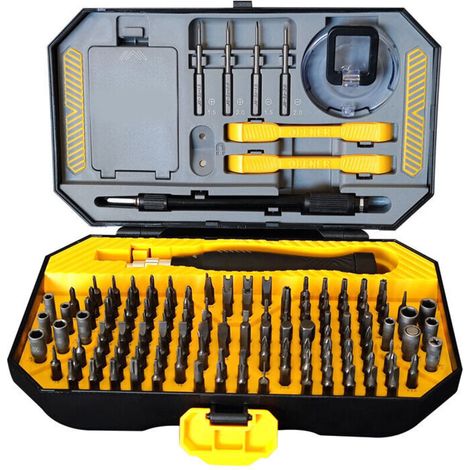 Small screwdriver set, 145 precision bits in 1 with magnetic screwdriver, tweezers, flathead screwdriver, Phillips, Pentalobe and Torx star for computer, phone and laptop. (1/5)