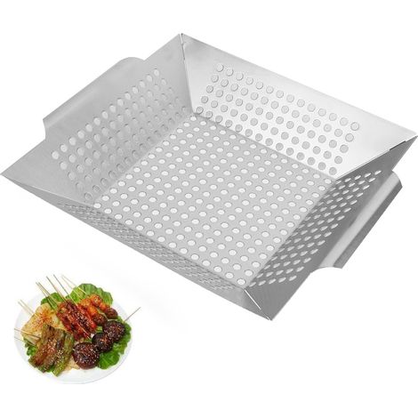 Plaque de cuisson carrée en acier inoxydable avec panier à barbecue perforé, outils de grillade pour l'extérieur-AquaForge (1/5)