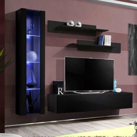 Ensemble Meuble TV Mural "Fly G2" 210cm Noir (1/5)