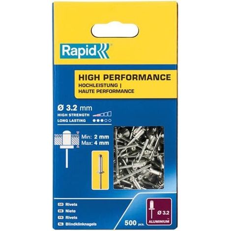 High-Performance Aluminum Blind Rivets (500 Pieces, Ø3.2x8mm) - Rapid 5001431