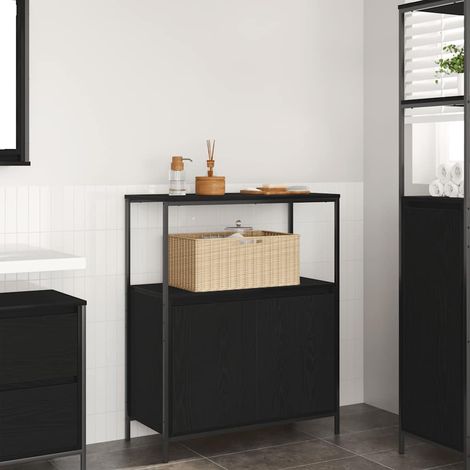 vidaXL Mobile da Bagno con Ripiani Rovere Nero 76,5x35x95 cm (1/6)