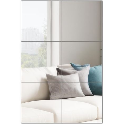 Lot de 6 carreaux de miroir autocollants en verre - 26 x 26 cm - Miroir mural avec 24 adhésifs à coller - Kit de miroir HD pour cuisine, salon et salle de bain (1/5)