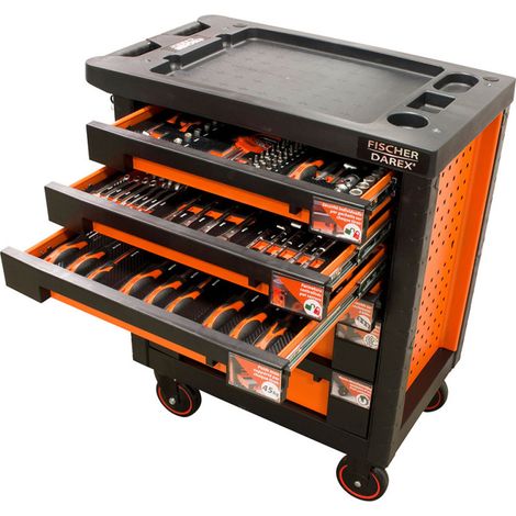 Fischer Darex – Servante d'atelier roulante 6 tiroirs – Acier renforcé – Charge max 700kg – Dimensions 460x780x900mm – Verrouillable avec clés