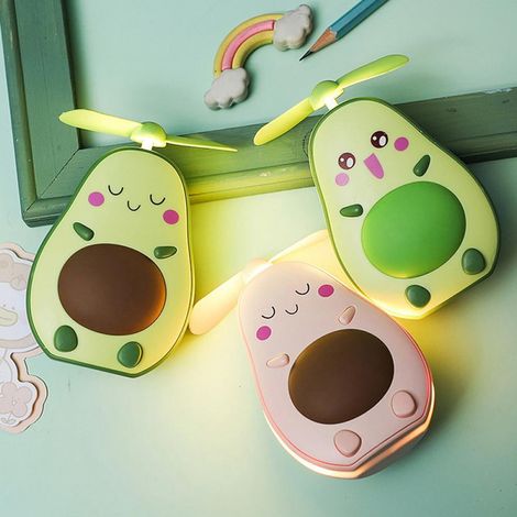Mini Ventilateur Portable Avocat - 3 Vitesses - Miroir Intégré - Éclairage LED - Rechargeable USB - 800 mAh - 6 W - 180 g (1/5)