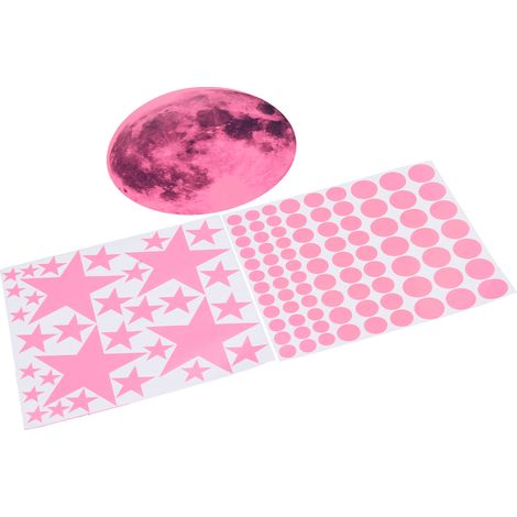Leuchtende Wandaufkleber mit Mond-, Stern- und Punktmotiven, Wandtattoos für Schlafzimmer und Wohnzimmer, Rosa (1/5)