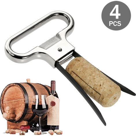 4-teiliger zweizinkiger Korkenzieher mit Schutzkappe, Flaschenöffner aus Edelstahl für Vintage-Flaschen (1/5)