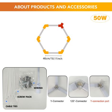 50W LED Hexagon Werkstattleuchte Set, Modulare Garagenleuchte mit DIY Stecksystem, Ultrahelle Deckenbeleuchtung für Garage, Fitnessraum und Studio