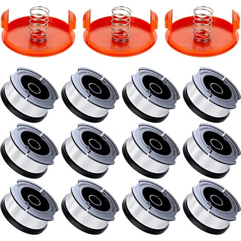 18er-Pack Fadenspulen für Rasentrimmer, kompatibel mit Black und Decker Fadenschneider, A6481 A6485, 1,65 mm Fadenspule für Freischneider (12 Faden-Trimmerfäden, 3 Abdeckungen, 3 Federn)