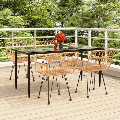 Garden Dining Set  Black  Polyethylene Rattan, Steel, Tempered Glass vidaXL (1/5)