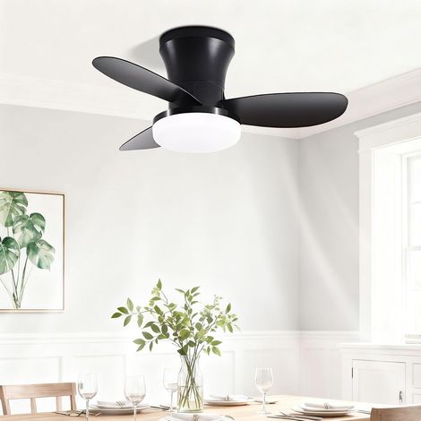 Ventilateur de plafond LED 63 cm, 40W, 3 pales ABS, télécommande, 6 vitesses, dimmable, moteur DC réversible, Noir (1/5)