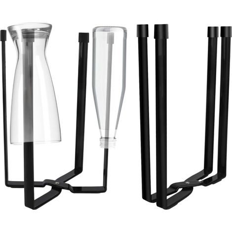 Égouttoir Bouteilles, Egouttoir Gourde Pliable, Porte-Bouteilles en Métal à 4 Places, Égouttoir à Bouteille Multifonctionnel pour Biberons, Tasses et Sacs Poubelles (Noir) (1/5)