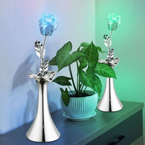 Tischlampe Nachttischleuchte Beistelllampe Wohnzimmerleuchte Dekoleuchte, Metall Acryl verchromt Rose Farbwechsel, RGB LED 0,06W, H 29 cm, 2er Set