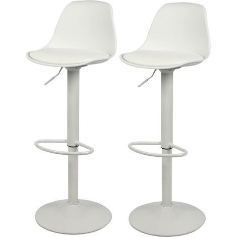 Lot de 2 tabourets de bar réglables blancs - Pied métal - Design moderne - Livraison gratuite