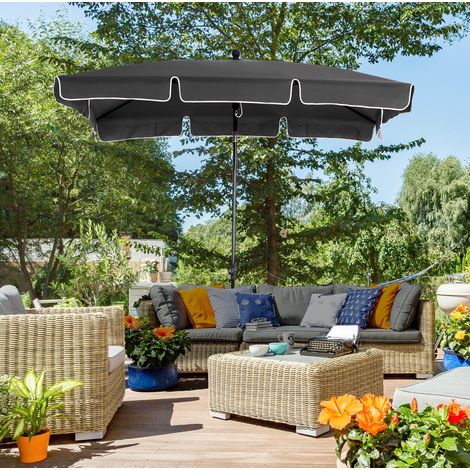 Parasol de jardín inclinable 198x130x245 cm de aluminio gris, estable para terraza – MEUBLIV (1/5)
