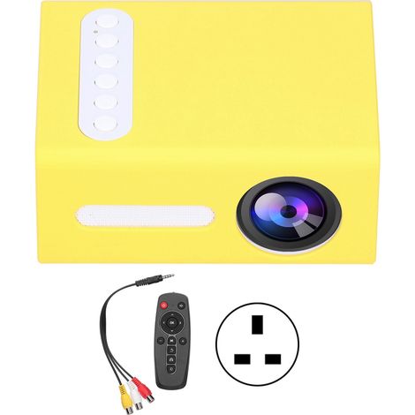 Mini projecteur domestique LED T300 portable, lecteur vidéo multimédia familial pour enfants, projecteur de théâtre à domicile, prise UK 100-240V (jaune/blanc) (1/5)