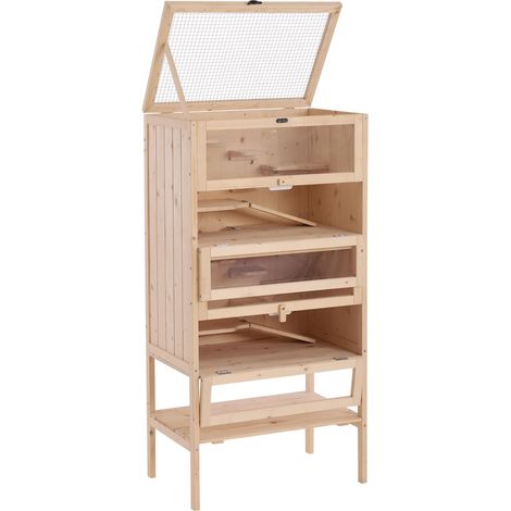 Cage pour hamster en bois massif avec couvercle supérieur ouvrable, quatre étagères interconnectées et une rampe dimensions : 60 x 40 x 120 cm. (1/5)