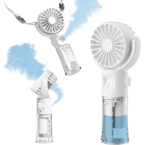 Ventilateur brumisateur portatif, petit ventilateur portable à 4 vitesses pour les voyages, le camping et les activités de plein air (blanc) (1/4)