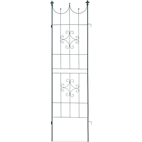 Lot de 2 treillis de jardin courbés décoratifs pour plantes grimpantes 180 x 50 x 1,5 cm en fer vert foncé (1/2)
