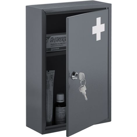 Armadietto per medicinali da parete con serratura 60 x 40 x 15 cm custodia sicura moderna in metallo grigio 130013787