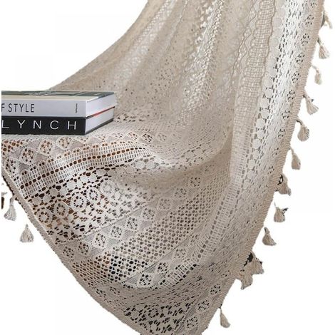 Set perdele din bumbac, design shabby chic, alb, 2 bucati, 140x240cm (1/5)