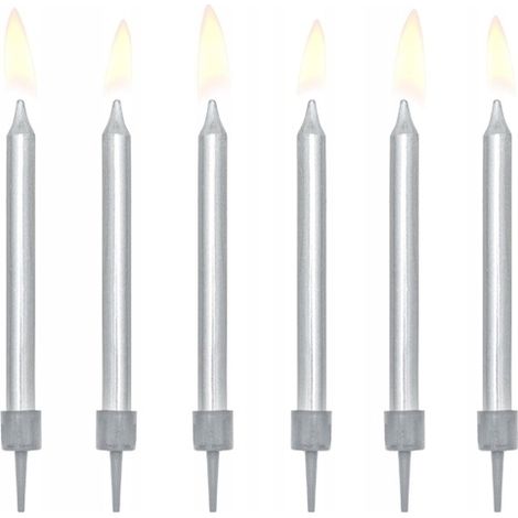Velas de cumpleaños lisas, plateadas, 6 unidades. (1/2)