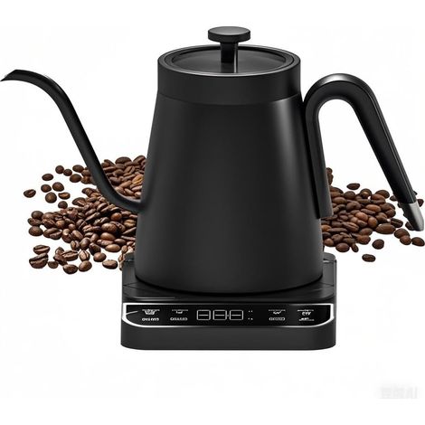 1350 W Schwanenhals-Wasserkocher aus Edelstahl, One-Touch-Kaffeetemperatur, elektrische Teekanne mit einstellbarer Temperatur, mattschwarz