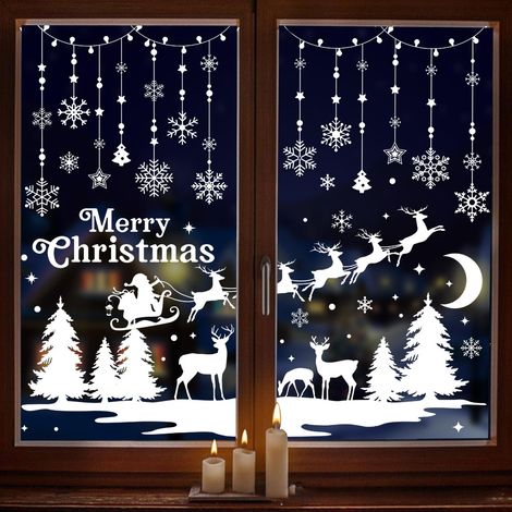209 Pcs Noel Autocollants Fenetre Réutilisable, 9 Feuilles Noël Stickers, Autocollants Flocon de Neige, Autocollant Noel Electrostatique, Décoration de Noël Fenetre pour Verre/Vitrines/Intérieur (1/5)