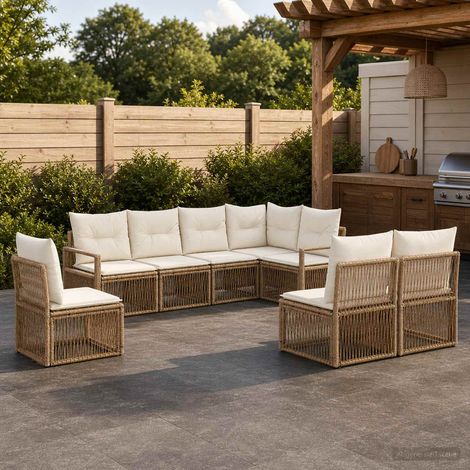 Ensemble de canapé de jardin 8 pcs Beige polyrotin (1/5)