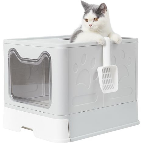 Bingo Paw – Bac à litière chat XXL – Maison de toilette fermée avec tiroir coulissant – Système de sortie par le haut – 50.8 x 41 x 38.6 cm