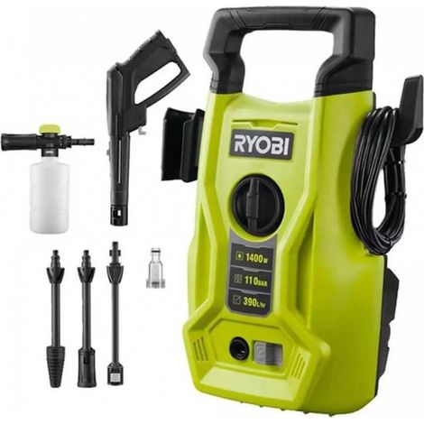 RYOBI - 1400 W high-pressure cleaner - 110 bars - 390 L - 5 m PVC hose - vario & turbo lances - detergent nozzle - RY110PWA