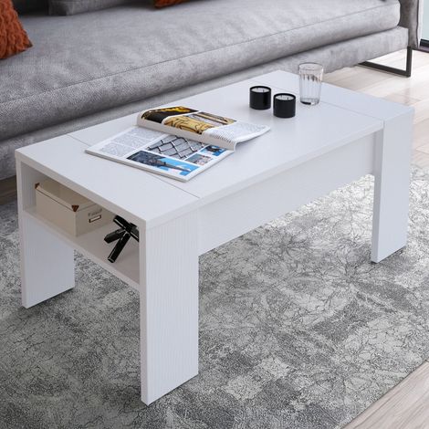 Couchtisch Koralle, ein Fach, Hebeplatte, rechteckig, 98x50x43h cm, Weiß (1/3)