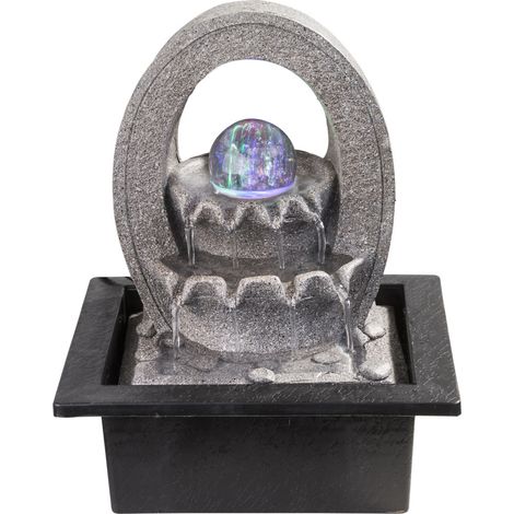 Kaskadenbrunnen Kugel Wasserspiel Farbwechsler Tischbrunnen Dekobrunnen, grau, inkl. Pumpe, 4x RGB LED, LxBxH 21x17,5x25,5 cm