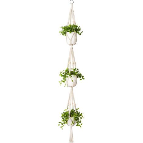 Cintre Pour Plantes 3 Niveaux Intérieur Extérieur Panier De Jardinière Suspendu Corde En Coton Avec Perles, 105cm (1/5)