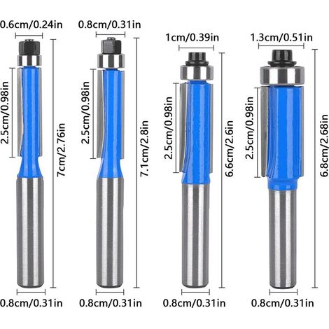 4-teiliges Fräser-Set, 8-mm-Schaft, Holzkopierfräser, Fräser mit Kugellager, Bündigfräser, für Heimwerkerarbeiten und Zuschnitte, Universal-Fräser (1/5)
