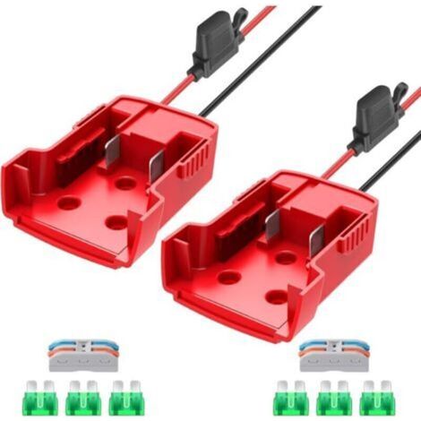 Lot de 2 adaptateurs d'alimentation de batterie Milwaukee M18, convertisseur de batterie 8 V avec fusibles et bornes, câble 12 AWG, connecteur d'alimentation pour voitures RC, robotique et camions RC.