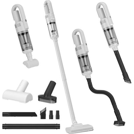 (Blanc) Aspirateur Balai sans Fil Puissant, 6 en 1 Aspirateur sans Fil Puissant,avec Tuyau Extensible 1m, Brosse Canapé, Lumière LED pour Poils d’Animaux Tapis Sols Durs et Voiture (1/5)