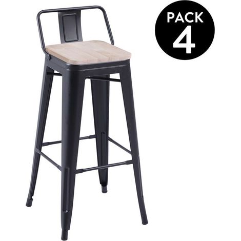 Pack 4 taburetes altos Tolix Negro - Roble 30cm (ancho) x 93cm (alto) (1/4)