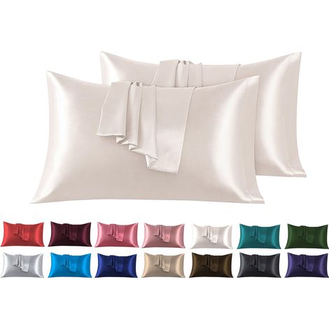 Taies Oreiller Satin 40 x 80 cm Lot de 2, Taies Oreiller Satin Beige, Satinées Housse d'oreiller Doux Prend Soin de Votre Peau et Antichute de Cheveux (1/5)
