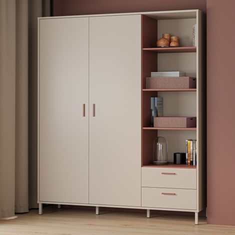 Armoire - Décor cachemire et terracotta - 2 portes - étagères + tiroirs - L168,4 x P52,9 x H201,6 cm (1/5)