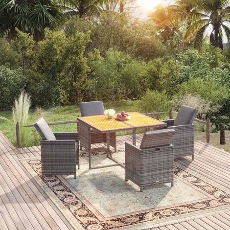 Ensemble à manger de jardin coussins 5 pcs-Salon de jardin Résine tressée Gris 505916 (1/5)