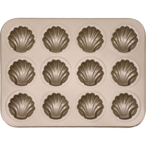 Stampo da forno a 12 cavità, teglie per biscotti a forma di conchiglia in acciaio al carbonio, teglia per biscotti, torte al cioccolato. (1/5)