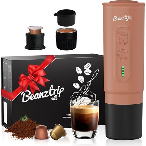 Machine à expresso portable avec batterie – 20 bars compatible avec capsules NS et café moulu, mini machine à café de camping avec auto-chauffage, boîte cadeau (1/5)